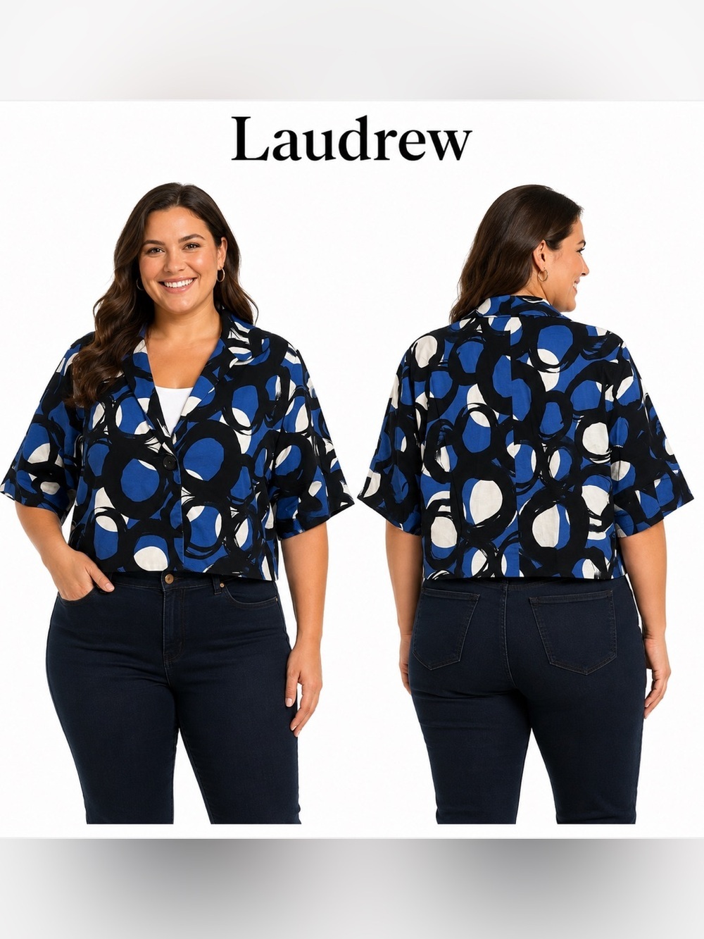 Laudrew Abstract One Button Crop Blazer 12